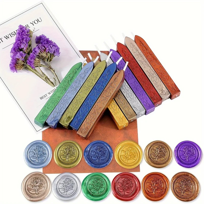 12pcs/bag Metallic Mixed Color - Wax Seal Stamp Kit 评论和价格