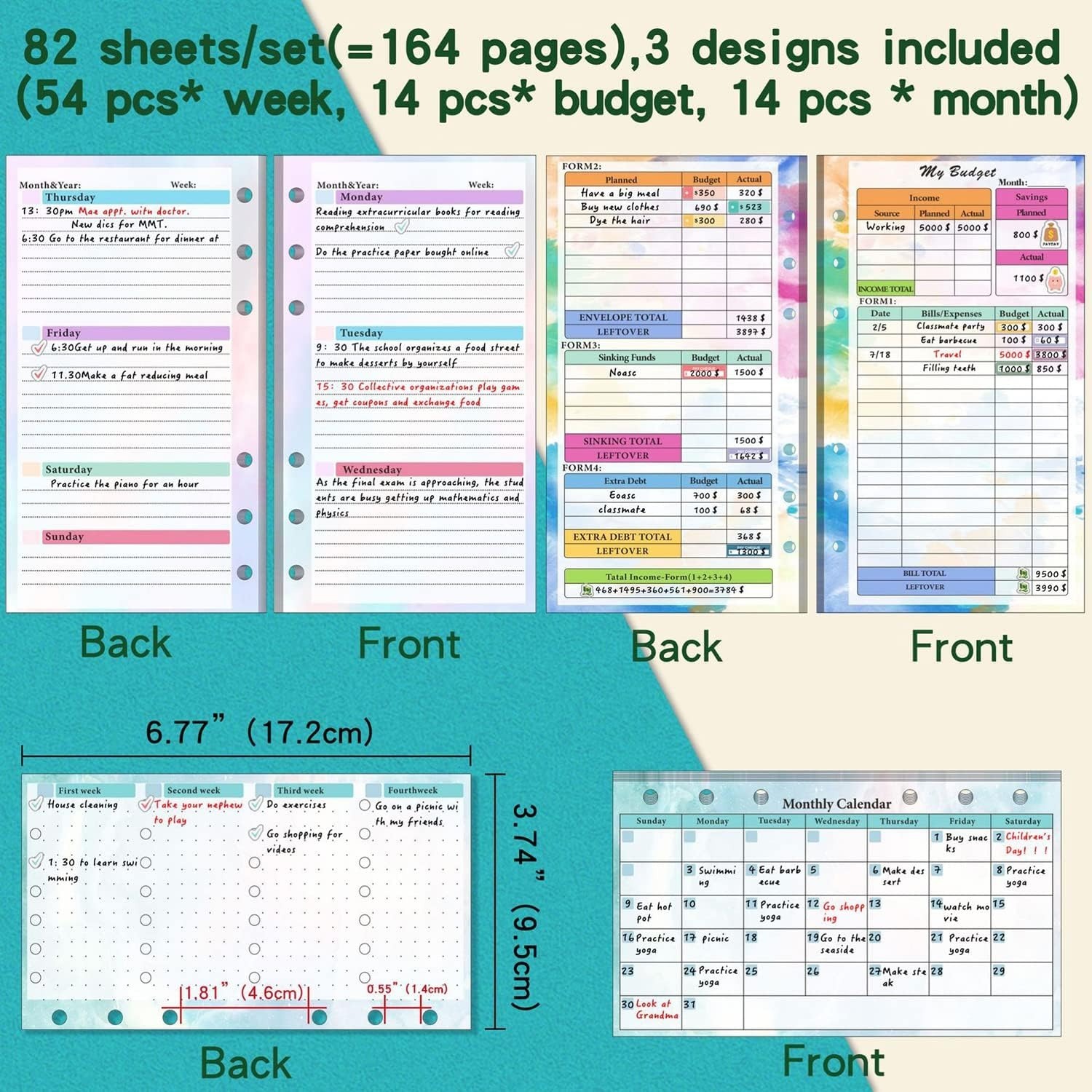 Set of 6-hole A6 binder refill - Planner Weekly Budget 评论和价格